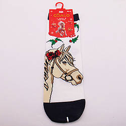 Новорічні шкарпетки кінь 36-41 білі Coalo 6328