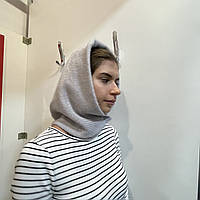 Капюшон жіночий ангора фліс ковпак зима теплий світло-сірий