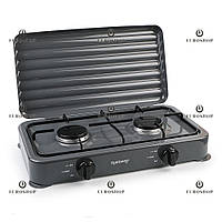 Плита газова настільна з кришкою Rainberg RB-2229 2 конфорки під газовий балон, газовий таганок на 2 комфорки, сіра