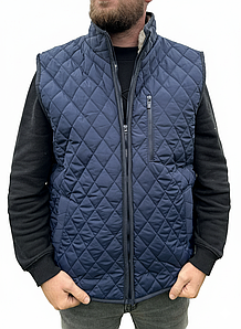 Жилетка з овчини синя унісекс стьобана - тепла, водонепроникна, з коміром-стійкою (розміри 46-60)