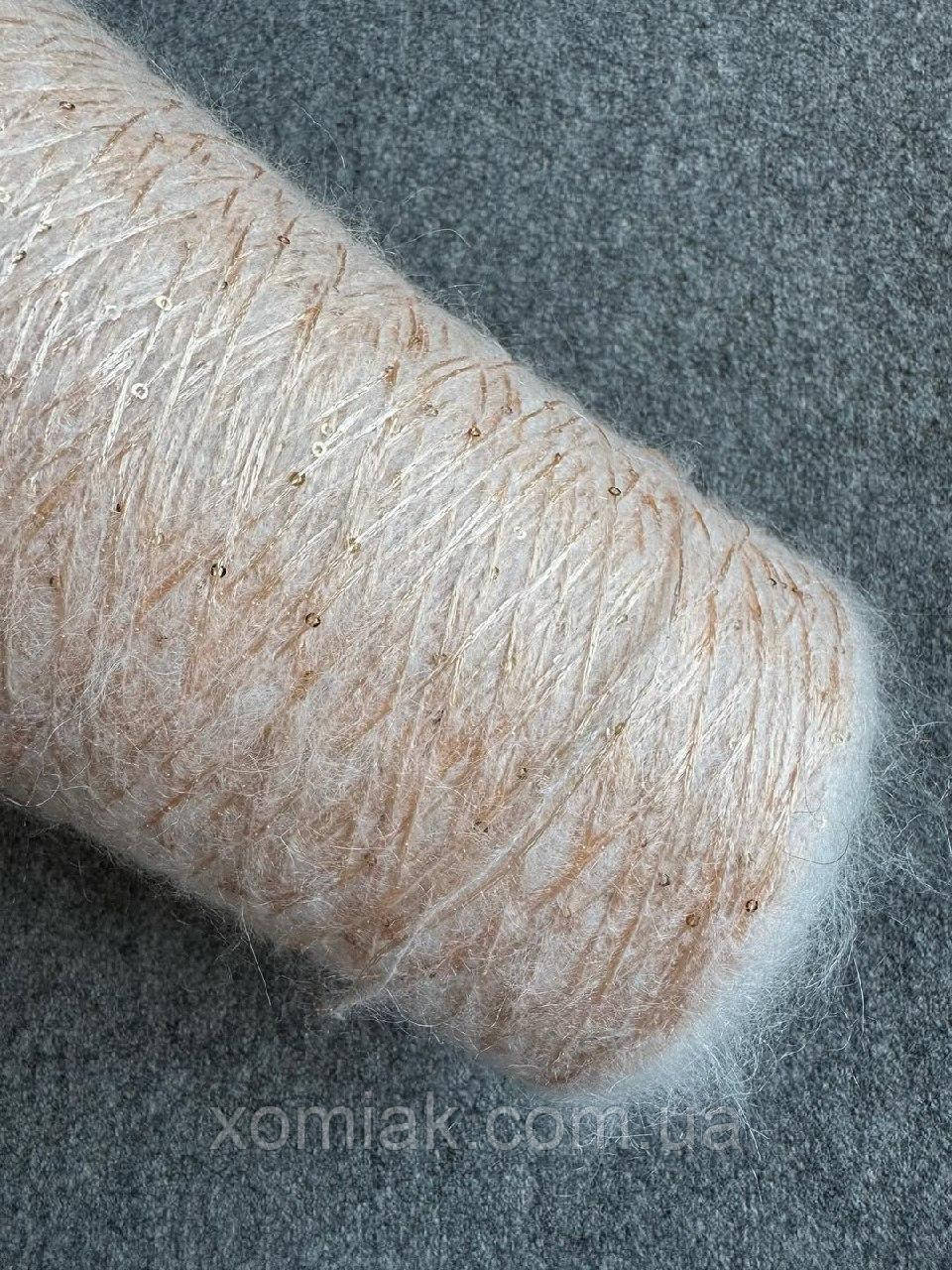 Кідмохер з 2 мм пайєтками Kidpai Lagopolane світла пудра з золотими пайєтками, 100 грамів, фото 1