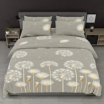 Постільна білизна Королева Ночі (Бязь) | Полуторний комплект | 50х70 | Кульбаби на сіро-бежевому