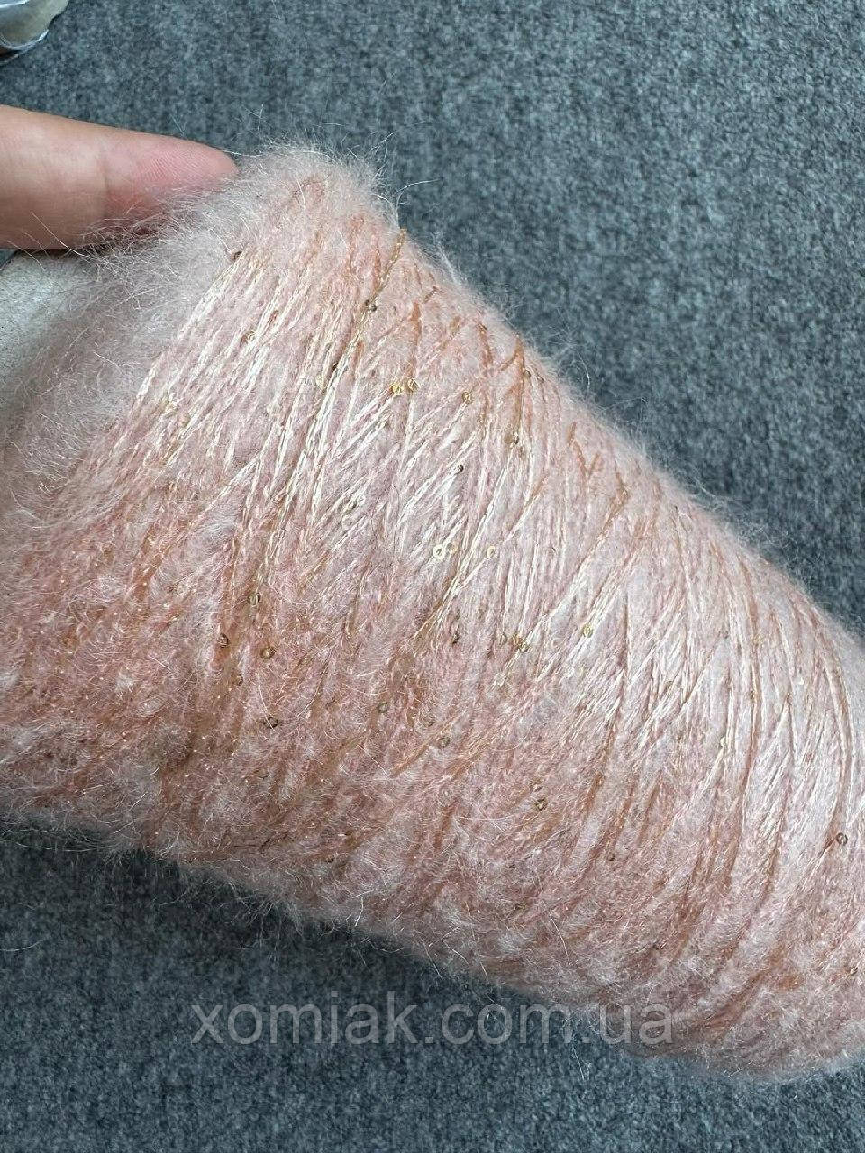 Кідмохер з 2 мм пайєтками Kidpai Lagopolane темна пудра в персик з золотими пайєтками, 100 грамів, фото 1