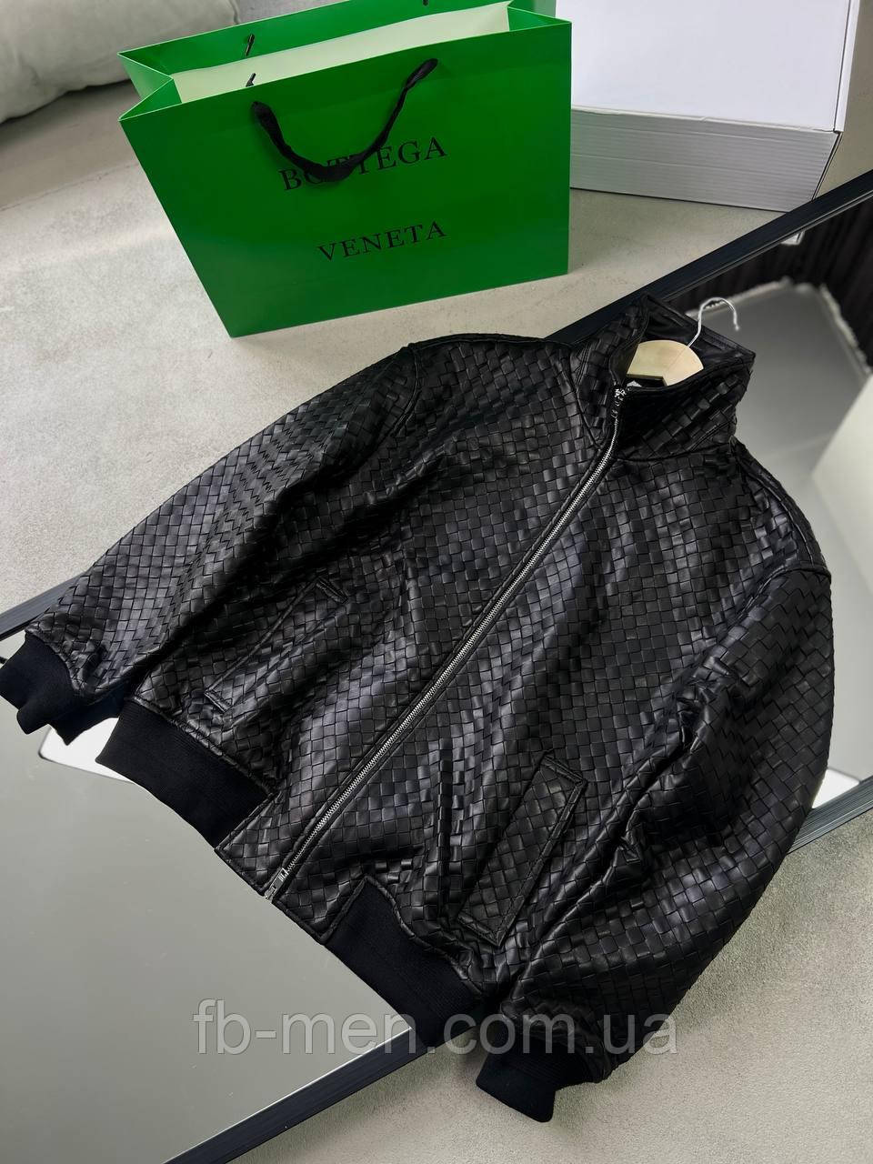 Куртка чоловіча Bottega Veneta з натуральної шкіри, плетена фактура, демісезонна, фото 1