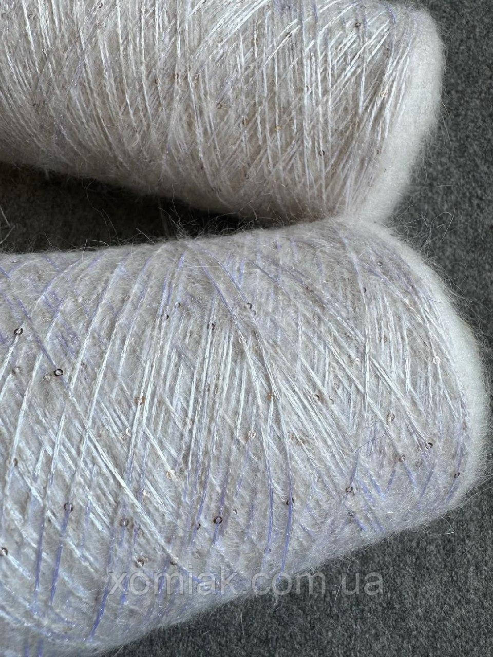 Кідмохер з 2 мм пайєтками Kidpai Lagopolane молочний з золотими пайєтками, 100 грамів, фото 1