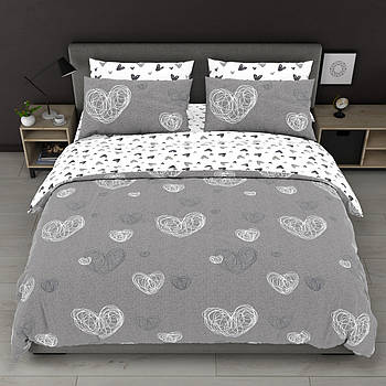 Постільна білизна Королева Ночі (Бязь) | Полуторний комплект | 50х70 | Серця на сірому та білому