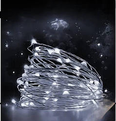 Гірлянда РОСА 10 метрів 100 LED біла нитка білий колір на батарейках арт. 100L10MWW