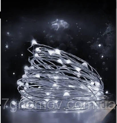 Гірлянда РОСА 10 метрів 100 LED біла нитка білий колір на батарейках арт. 100L10MWW, фото 1