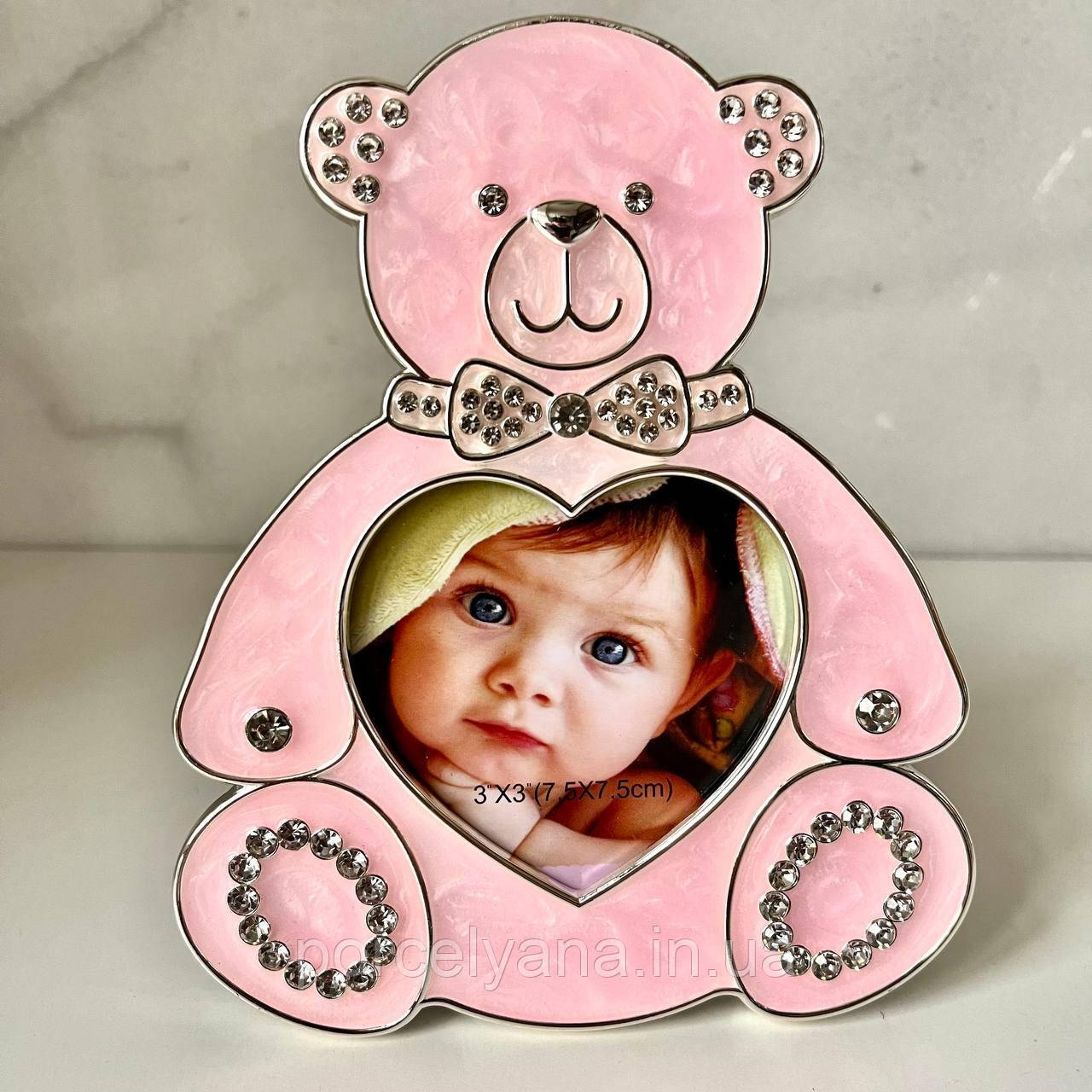 Фоторамка ведмедик 13*16 фото 7,5*7,5 см рожева Widdop and Cо, фото 1