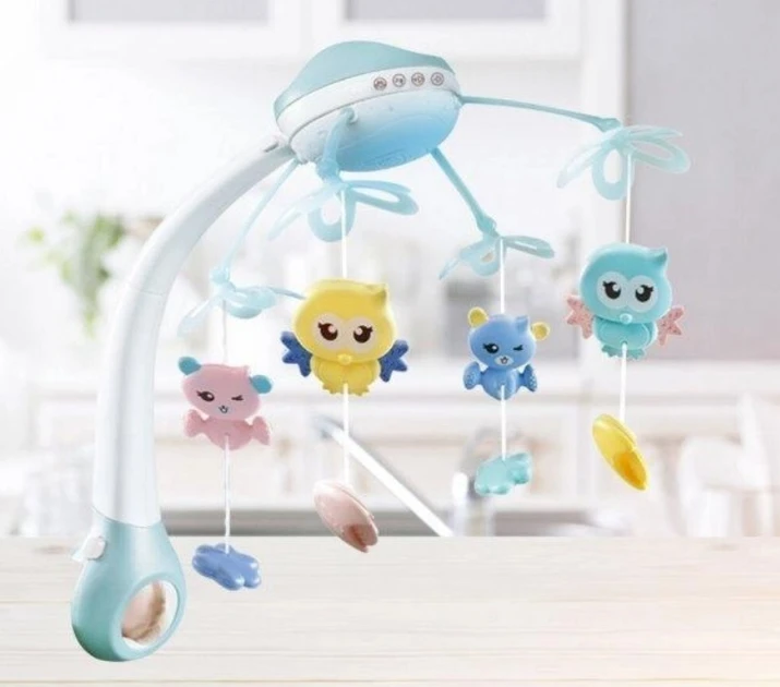 Музична карусель-мобіль проєктор-младенцю на пульті Іграшка з підвісками на ліжечко Брязкальця мелодії Блакитна, фото 1