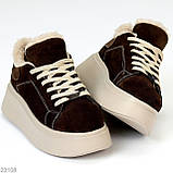 Жіночі зимові коричневі кеді , жіночі зимові кросівки на високій підошві, зимові жіночі кеди на високій підошві, фото 6