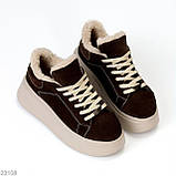 Жіночі зимові коричневі кеді , жіночі зимові кросівки на високій підошві, зимові жіночі кеди на високій підошві, фото 8