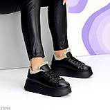 Жіночі зимові кросівки на високій підошві, зимові шкіряні кеди на платформі, фото 9