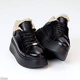 Жіночі зимові кросівки на високій підошві, зимові шкіряні кеди на платформі, фото 5