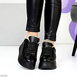 Жіночі зимові кросівки на високій підошві, зимові шкіряні кеди на платформі, фото 8