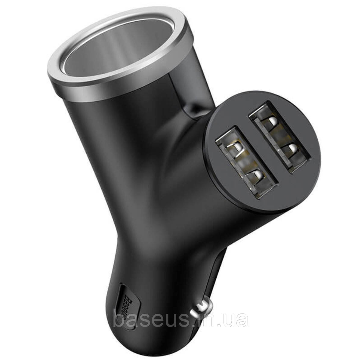 Автомобільний зарядний пристрій Baseus Y type dual USB+cigarette lighter extended car charger 3.1 A Black (CCALL-YX01), фото 1
