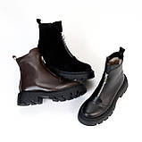 Жіночі коричневі черевики, жіночі шкіряні челсі, жіночі зимові черевики, натуральні жіночі черевики, фото 2