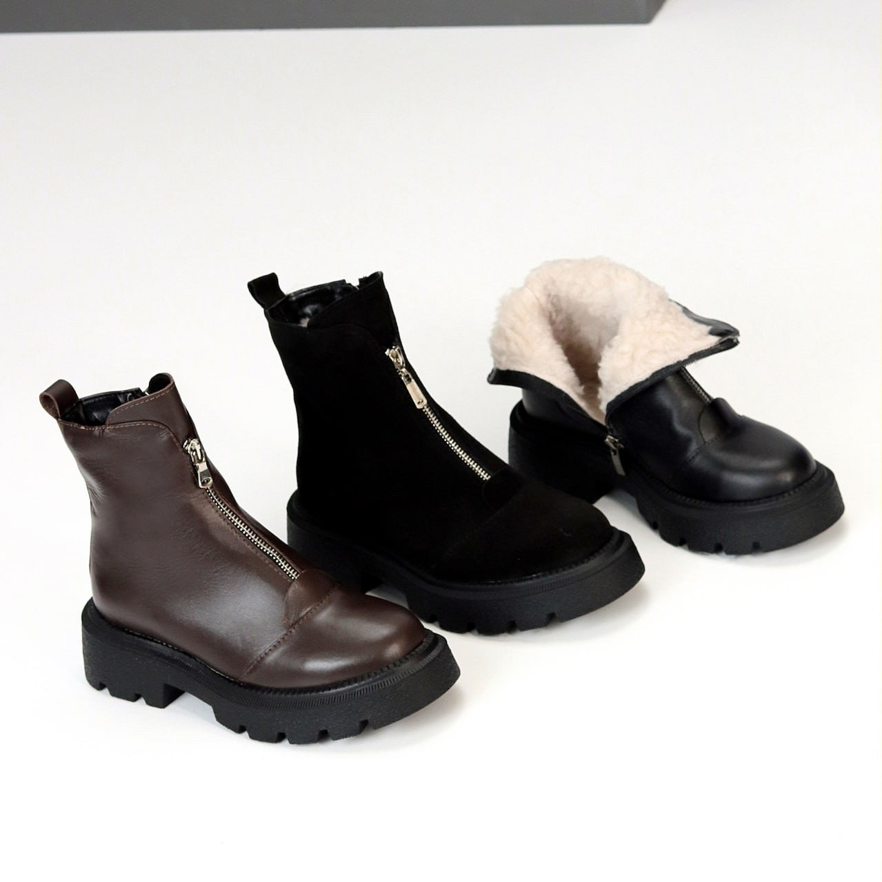 Жіночі коричневі черевики, жіночі шкіряні челсі, жіночі зимові черевики, натуральні жіночі черевики, фото 1