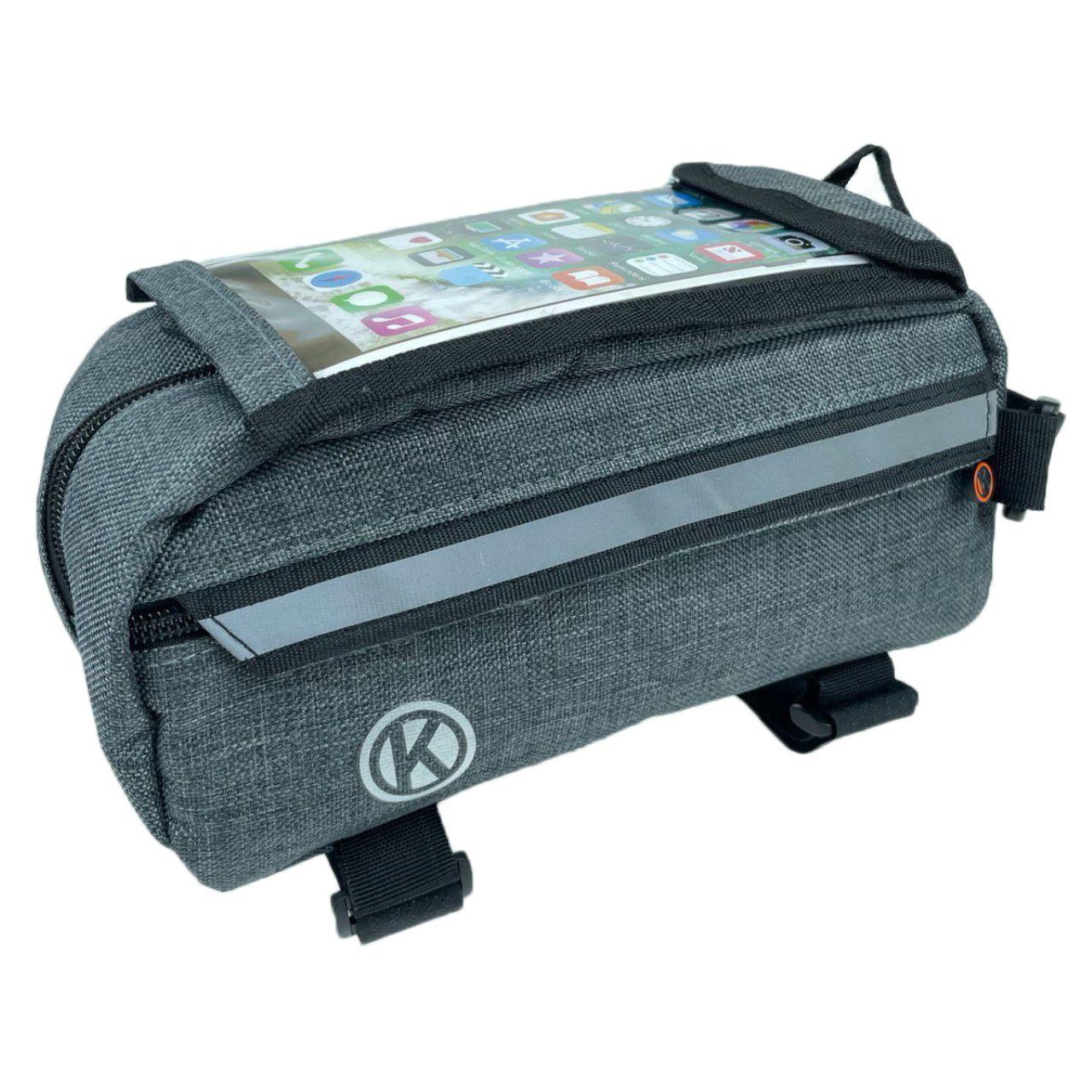 Велосумка на раму з відсіком під телефон, сіра, фото 1