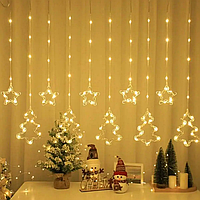 Гірлянда штора з пультом, від USB, 3x0,8 м, Зірки + мила, Теплий білий/Гірлянда на вікно/Нодня гірлянда