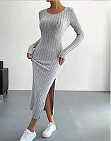 Женское платье по фигуре из ангоры рубчик и разрезом по ножке серое только 42-44, черная 42-44, 44-46