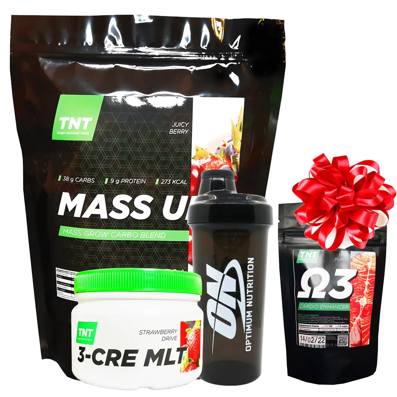 Комплект для набору маси: 2,5 кг Гейнер Mass Up карамель + 0,3 кг креатин + шейкер у подарунок, фото 1