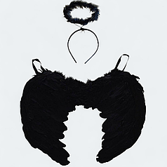 Набір карнавальні крила та німб Ангела чорні, 42х32 см