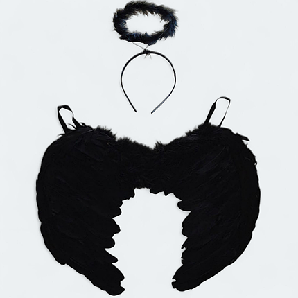 Набір карнавальні крила та німб Ангела чорні, 42х32 см, фото 1