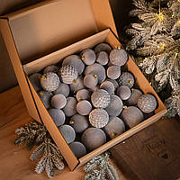 Набір ялинкових куль "Срібний оксамит" 40 шт сірий колір