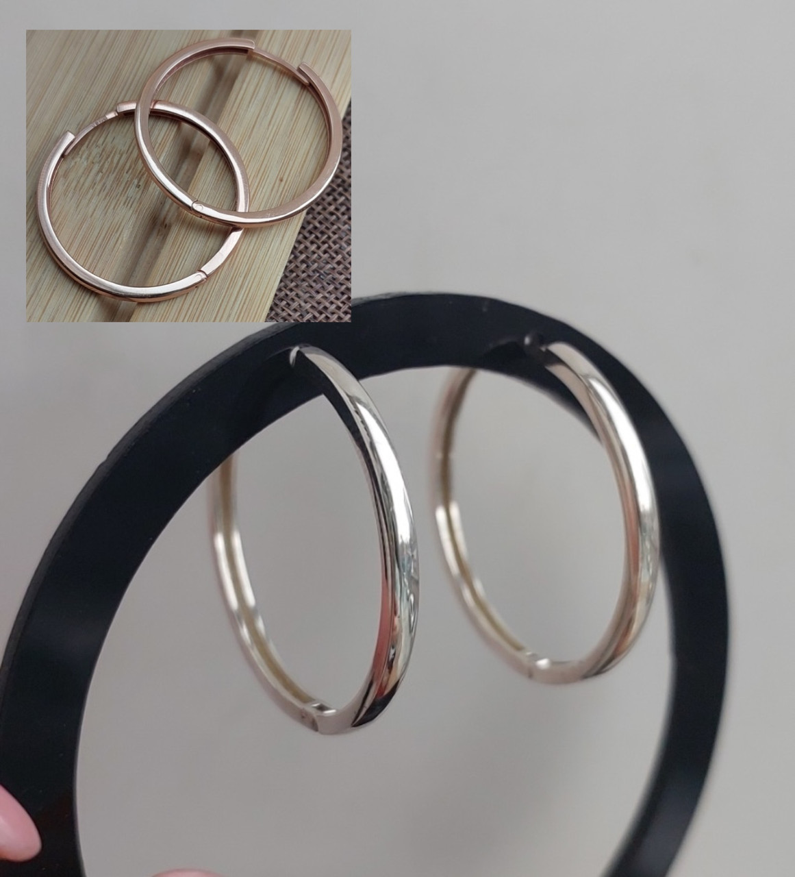 Срібні сережки Кільця чи з позолотою, фото 1