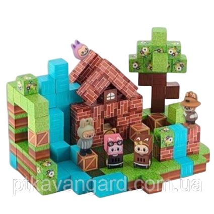 Магнітний конструктор Labubu 190 магнітних блоків будиночок (подвійні магніти) BZ 94-12, фото 1
