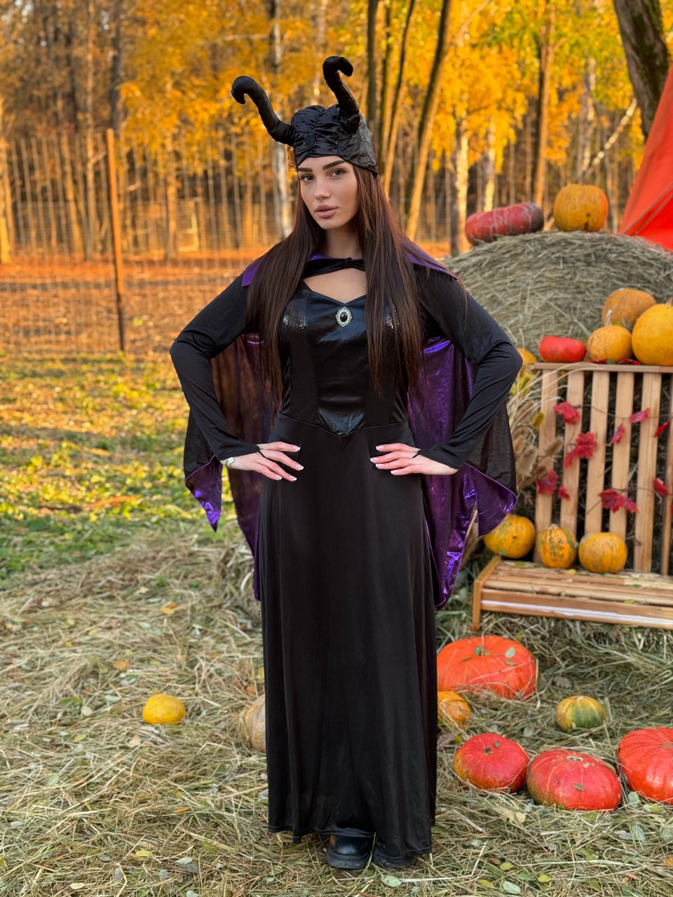 Костюм Малефісенти для дорослих на Хеллоуин - сукня та роги в комплекті, фото 1