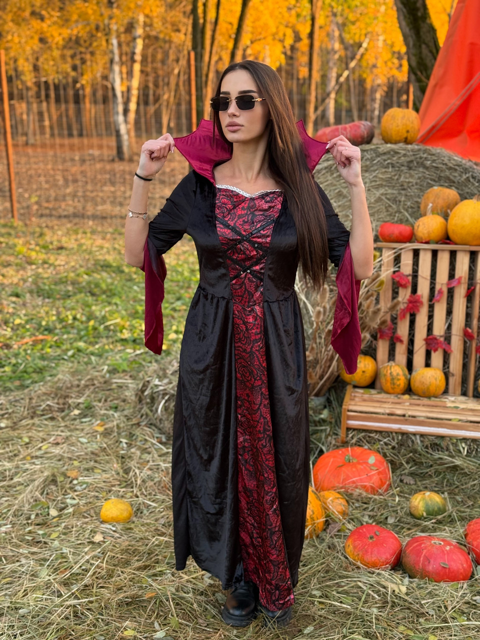 Костюм Дракули / Вампірші - сукня з коміром на хеллоуїн, готовий образ на свято, фото 1