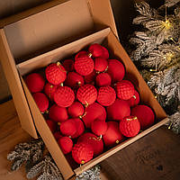 Набір ялинкових куль "Оксамит" 40 шт колір червоний