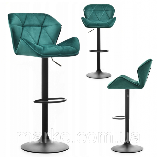Барний стілець зі спинкою Bonro B-087 велюр зелене з чорною основою (mrk), фото 1
