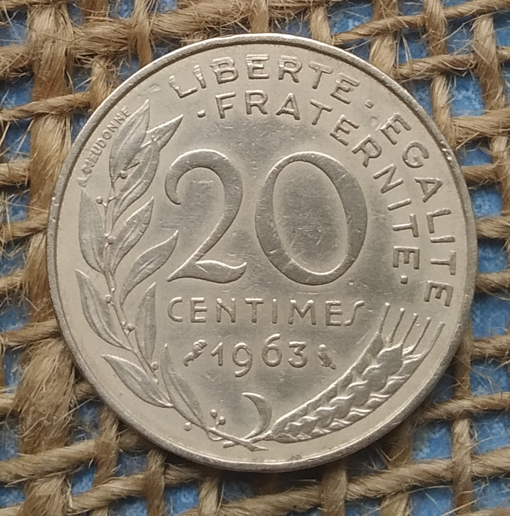 20 сантимiв 1963 року францiя, фото 1