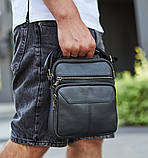 Чоловічий шкіряний месенджер 18x22x8, сумка планшет через плече Tiding Bag A25F-1519A чорний, фото 9