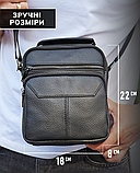 Чоловічий шкіряний месенджер 18x22x8, сумка планшет через плече Tiding Bag A25F-1519A чорний, фото 3