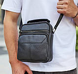 Чоловічий шкіряний месенджер 18x22x8, сумка планшет через плече Tiding Bag A25F-1519A чорний, фото 10