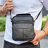 Чоловічий шкіряний месенджер 18x22x8, сумка планшет через плече Tiding Bag A25F-1519A чорний, фото 7