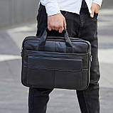 Чоловіча шкіряна сумка для ноутбука та документів 39х28х8, портфель для міста Tiding Bag RD-23134 чорний, фото 9