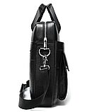 Чоловіча шкіряна сумка для ноутбука та документів 39х28х8, портфель для міста Tiding Bag RD-23134 чорний, фото 8