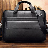 Чоловіча шкіряна сумка для ноутбука та документів 39х28х8, портфель для міста Tiding Bag RD-23134 чорний, фото 2