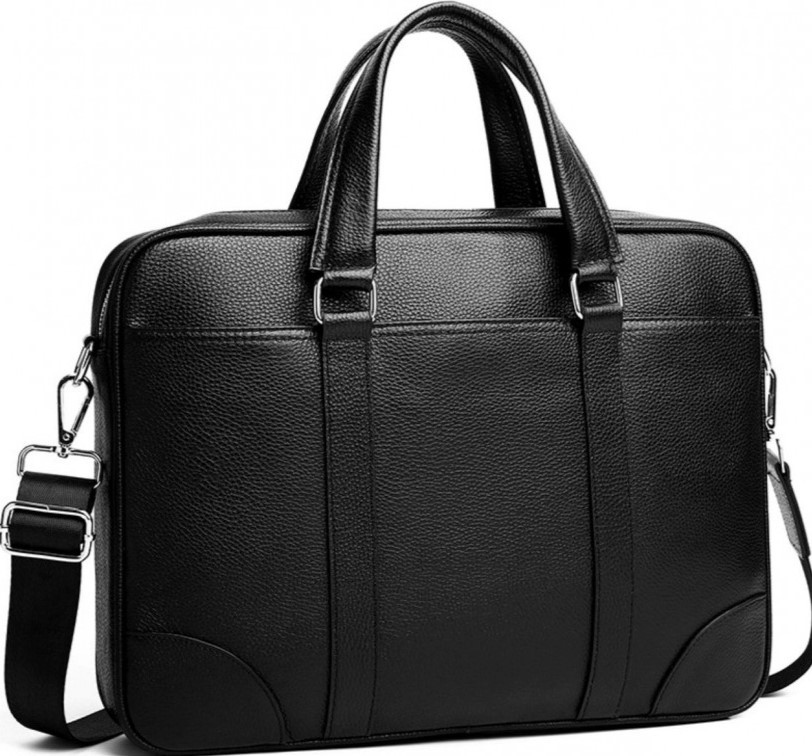 Чоловіча шкіряна класична сумка для ноутбука та документів 40x30x8, вмісткий портфель для паперів KL-63834, чорний, фото 1