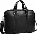 Шкіряна чоловіча сумка для документів та ноутбука 40x30x8, портфель для офіса SL-21511, чорний, фото 2