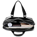 Шкіряна чоловіча сумка для документів та ноутбука 40x30x8, портфель для офіса SL-21511, чорний, фото 5