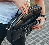 Шкіряна чоловіча сумка для документів та ноутбука 40x30x8, портфель для офіса SL-21511, чорний, фото 6