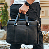 Шкіряна чоловіча сумка для документів та ноутбука 40x30x8, портфель для офіса SL-21511, чорний, фото 8