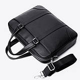 Шкіряна чоловіча сумка для документів та ноутбука 40x30x8, портфель для офіса SL-21511, чорний, фото 9