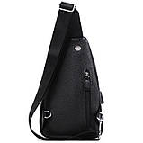 Чоловічий слінг через плече 18х32х7, шкіряна бананка нагрудна, сумка рюкзак Tiding Bag 33737 чорна, фото 7